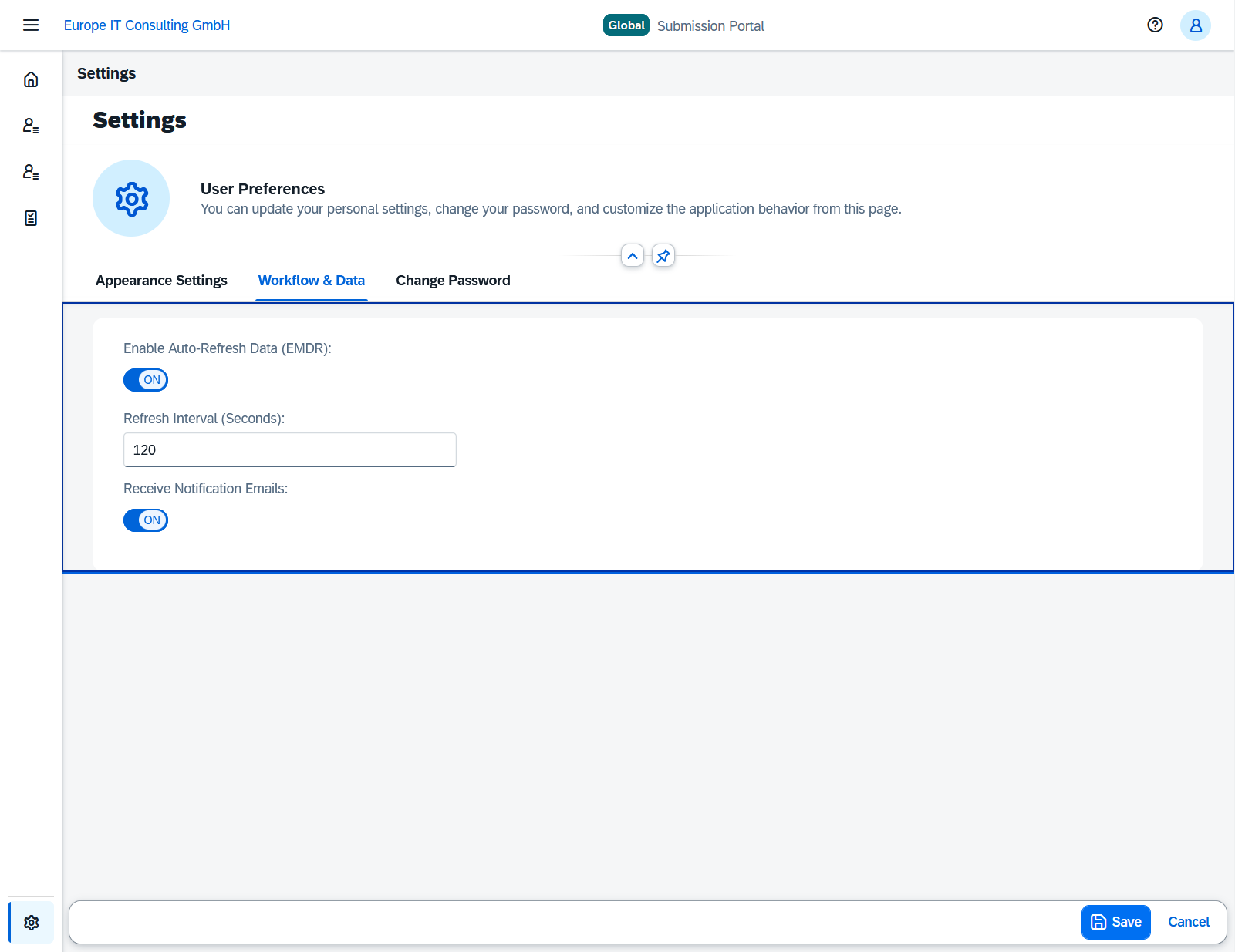 Settings Workflow